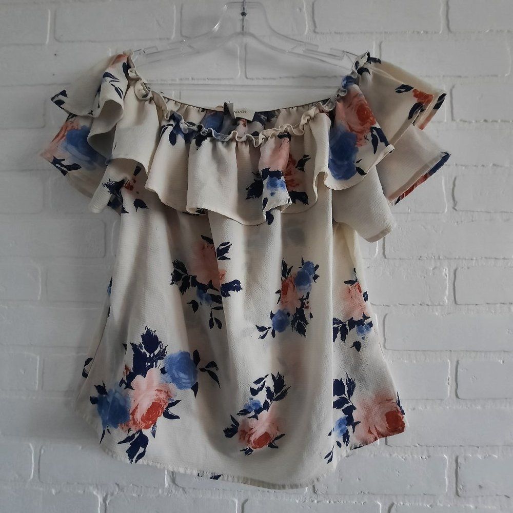 Urbanology Ruffle Off Shoulder Floral Top Size Medium